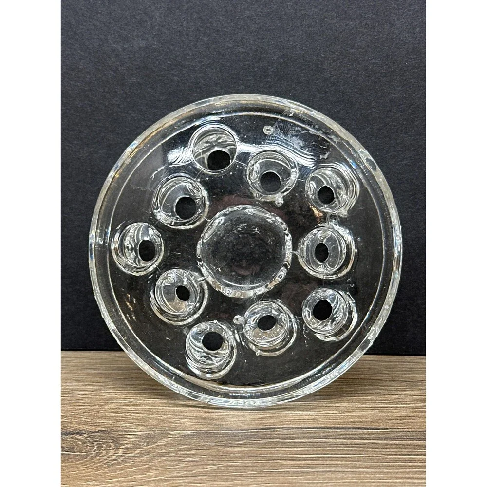 Vintage Glass Flower Frog 10 Hole 3 Inch Clear Vase Insert